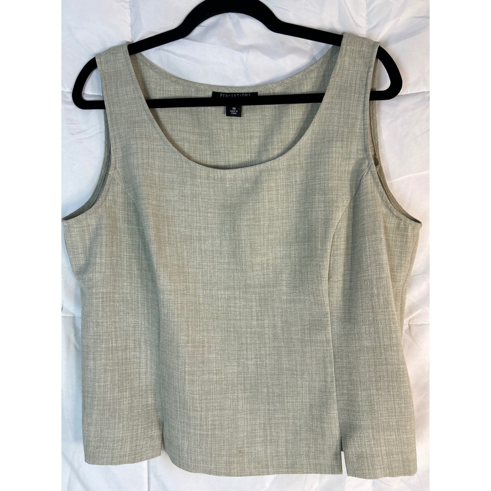Perceptions New‎ York Womens Beige Linen Blend Sleeveless Tank Top Size 16